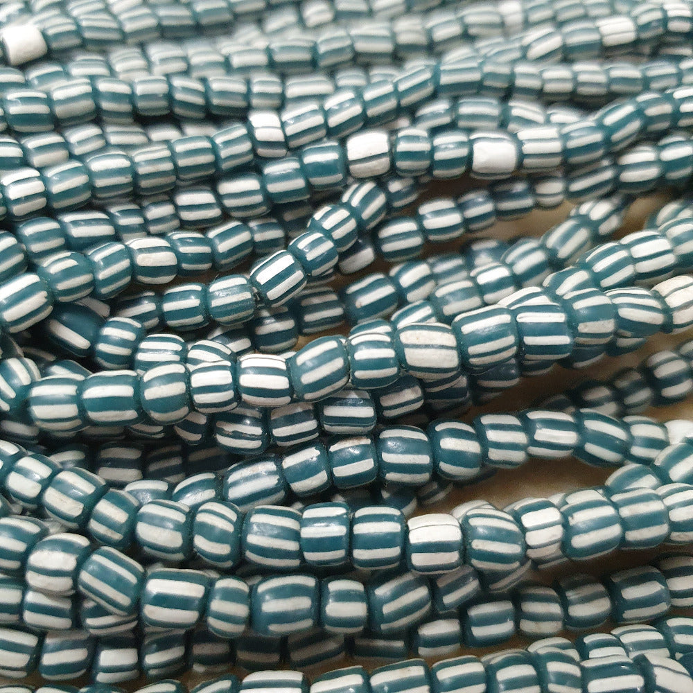 4~5mm Gooseberry - Teal w. White - Java Glass Beads - (1 strand)