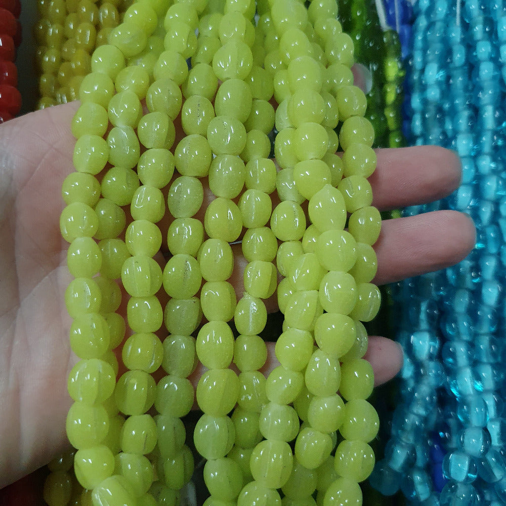 Melons - Pine/Lime Opaque - Java Glass Lampwork Beads - (1 strand)