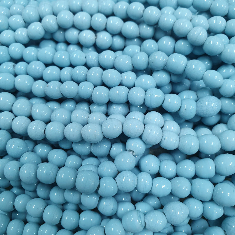 6~7mm Round - Duck Egg Blue Opaque - Java Glass Lampwork Beads - (1 strand)