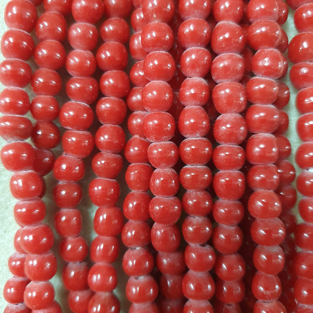 6~7mm Round - Tomato Red Opaque - Java Glass Lampwork Beads - (1 strand)