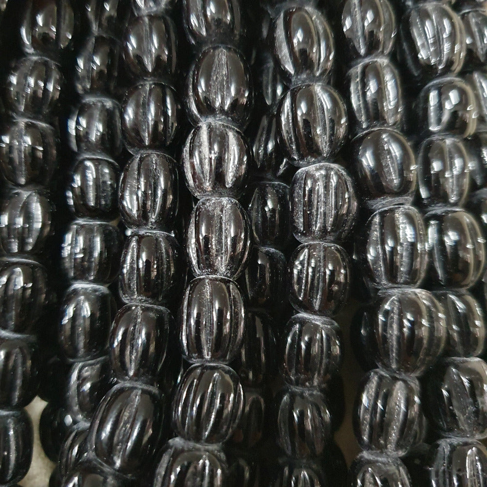 Melons - Black Opaque - Java Glass Lampwork Beads - (1 strand)