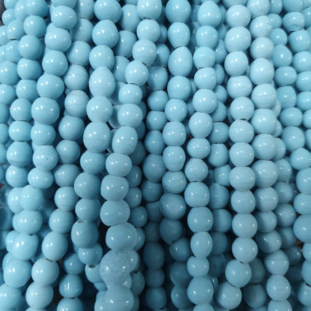 6~7mm Round - Duck Egg Blue Opaque - Java Glass Lampwork Beads - (1 strand)