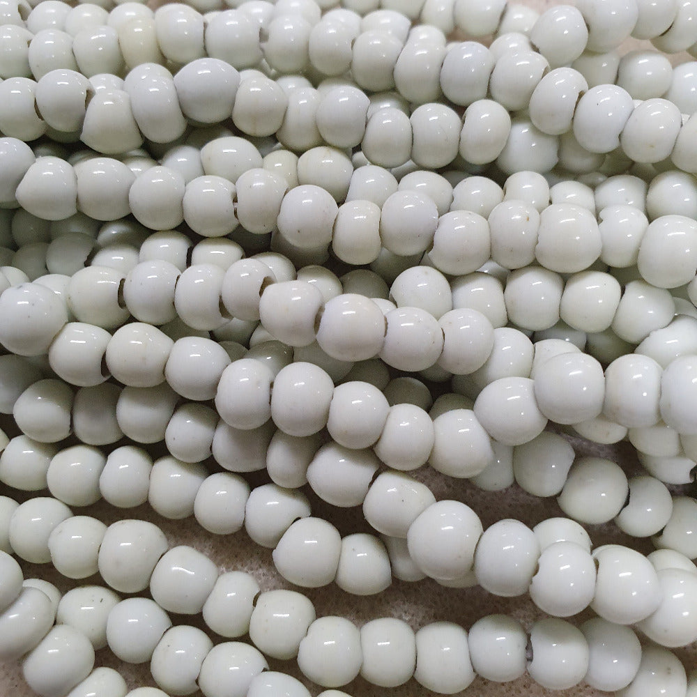 5~6mm Round - White (with yellowish tone) Opaque - Java Glass Lampwork Beads - (1 strand)