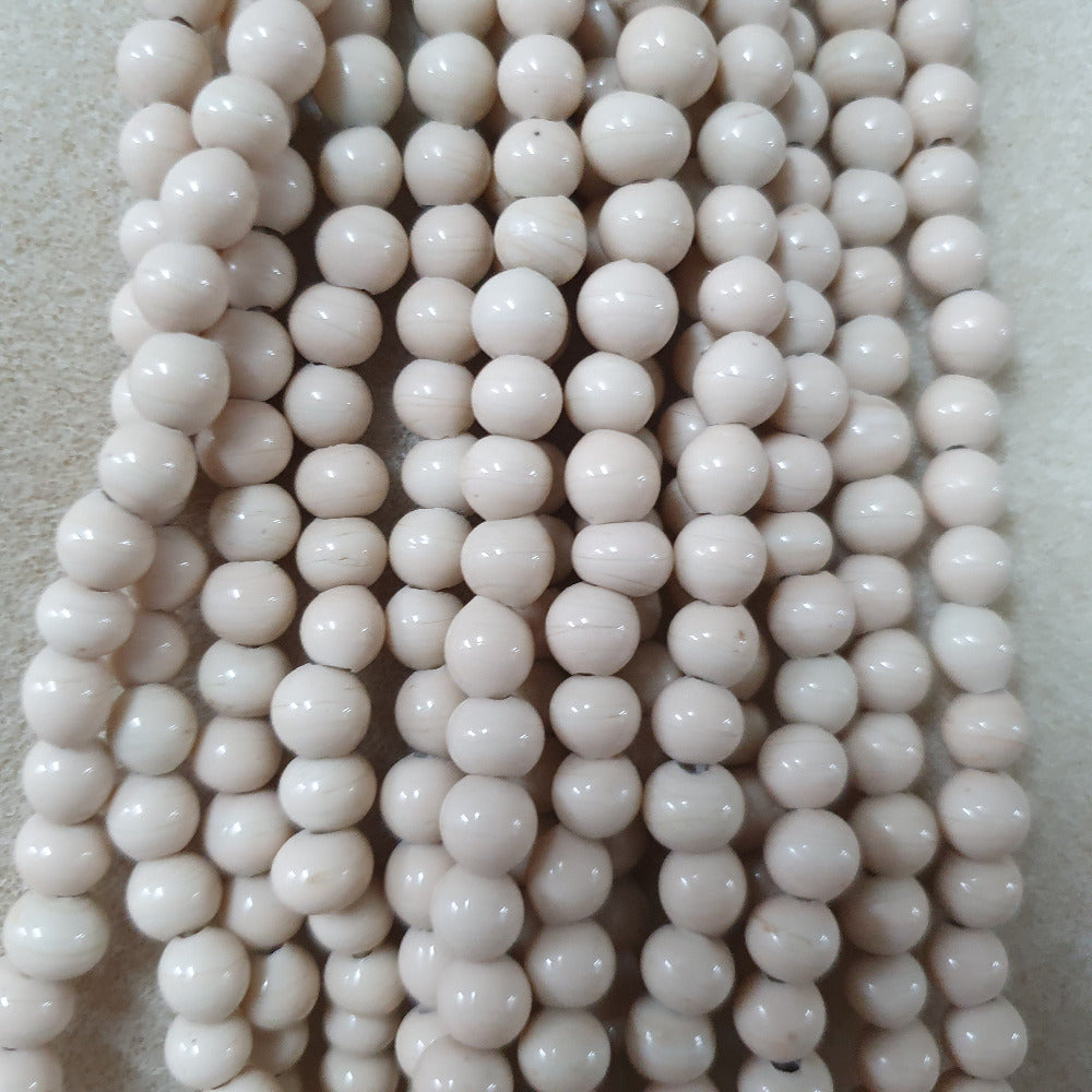 7~8mm Round - Beige Opaque - Java Glass Lampwork Beads - (1 strand)