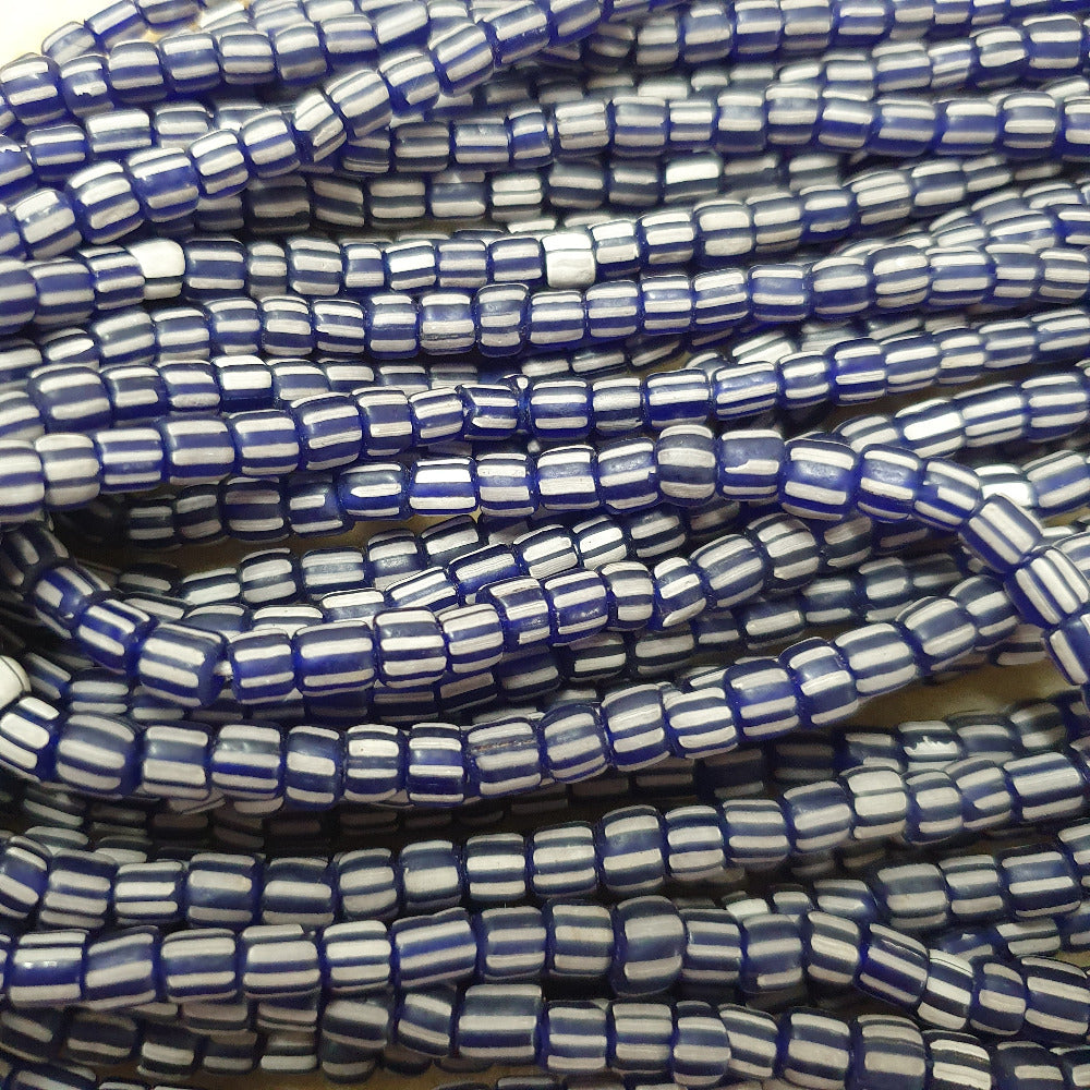 4~5mm Gooseberry - Sapphire Blue w. White - Java Glass Beads - (1 strand)
