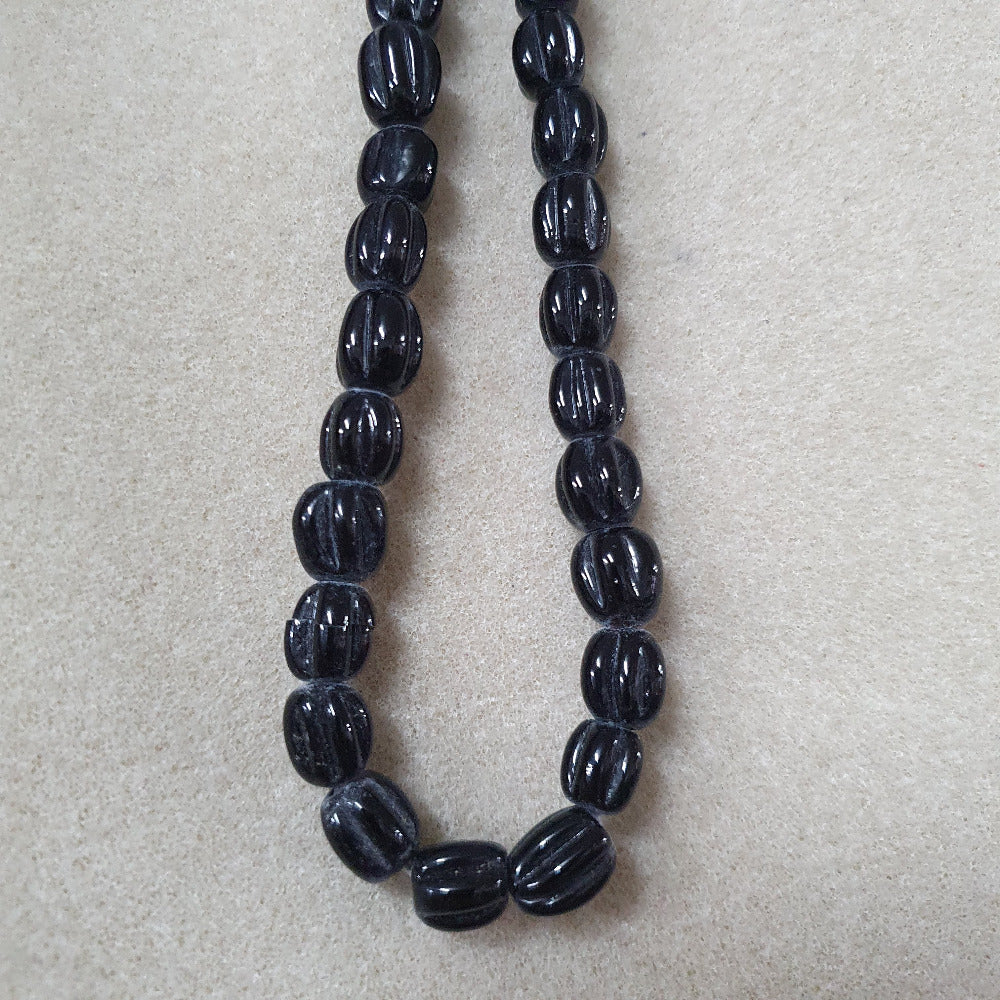 Melons - Black Opaque - Java Glass Lampwork Beads - (1 strand)