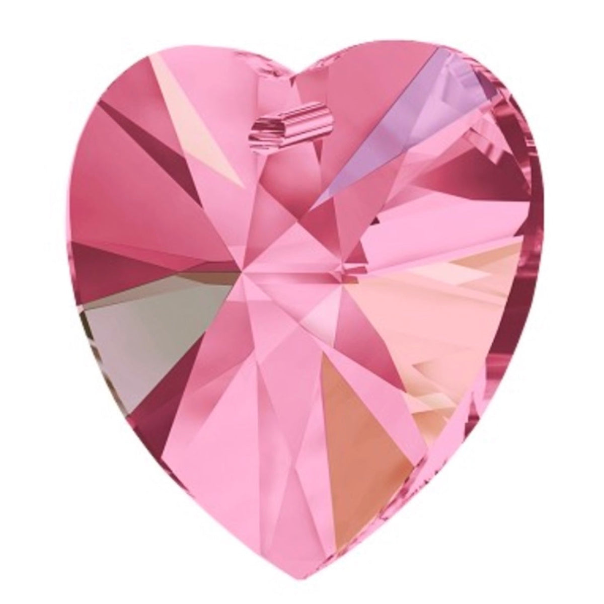 Pink heart-shaped crystal on a white background