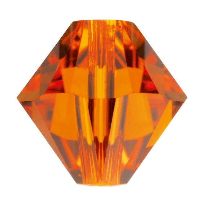 Hexagonal orange crystal beads on a white background