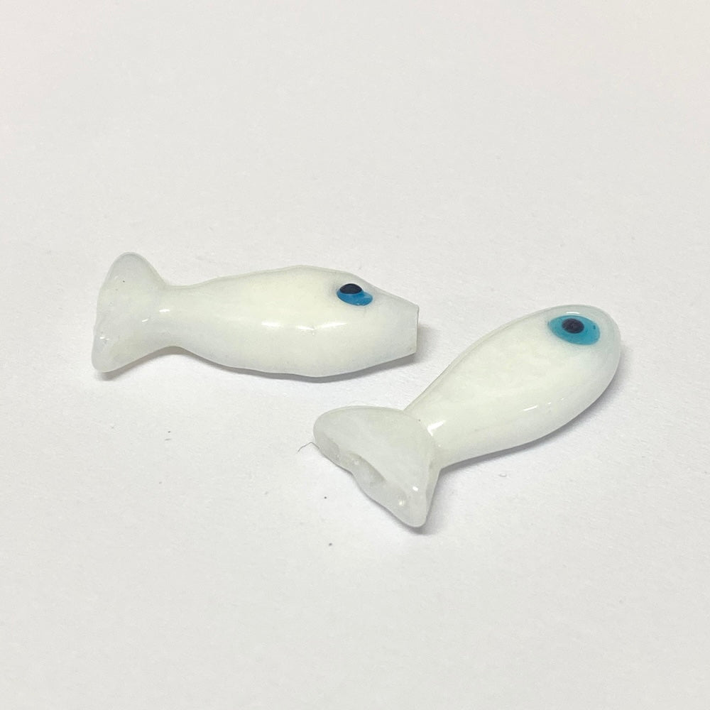 Sardine Fish Beads (2) - White - Java Glass Beads