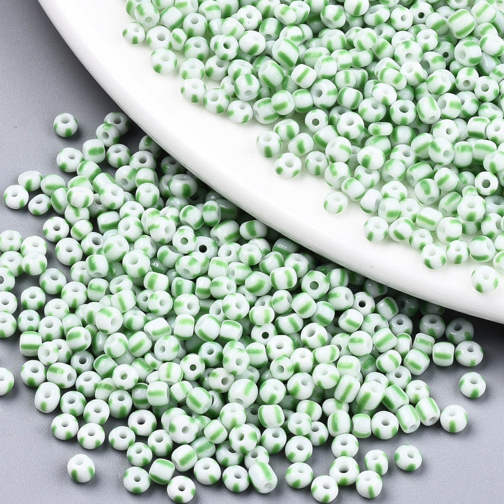 Green/White Stripe - 8/0 Special Effect (25g) - Seed Beads