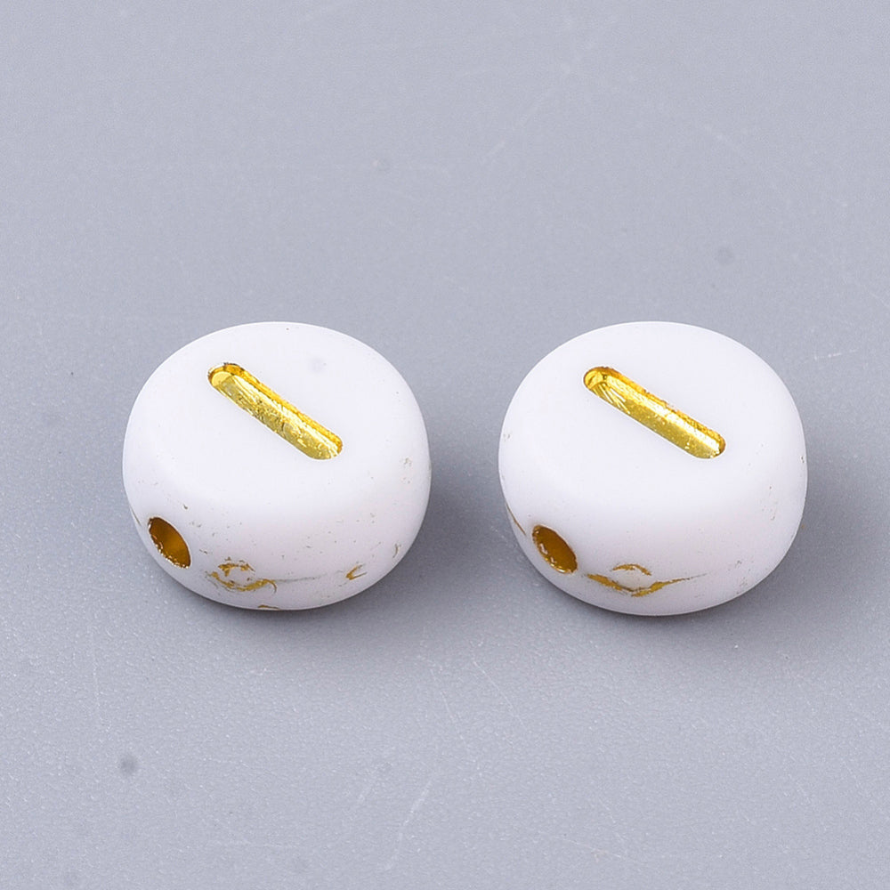 Alphabet Letter Beads (White/Gold) - I