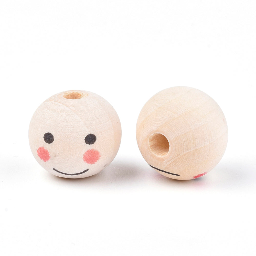 Face Painted 20mm Raw Wood Beads (5)