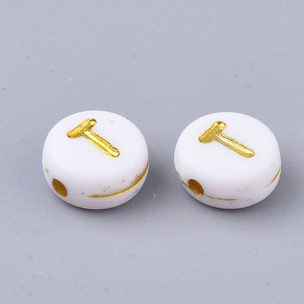 Alphabet Letter Beads (White/Gold) - T