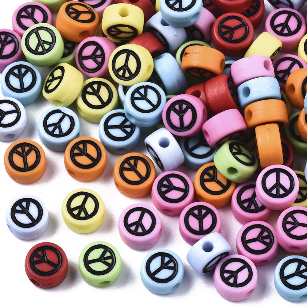Peace Sign Beads - Colours/Black (50)