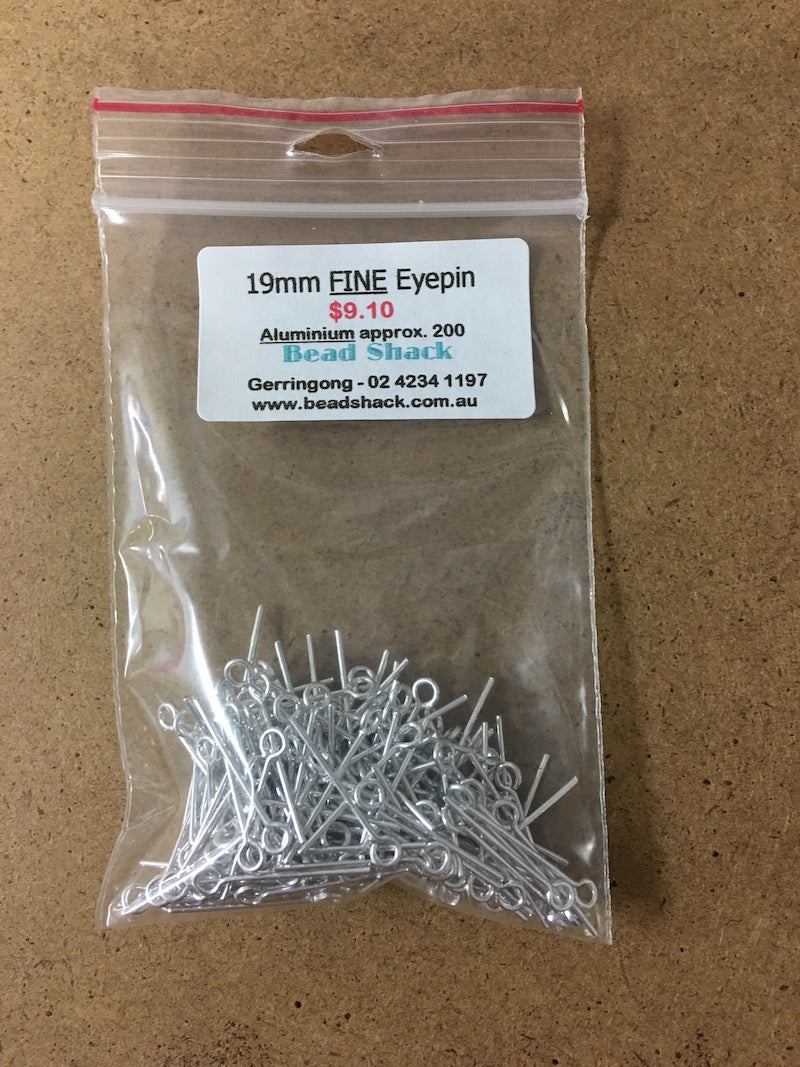 19mm FINE Aluminium Eyepins - Silver - Bead Shack