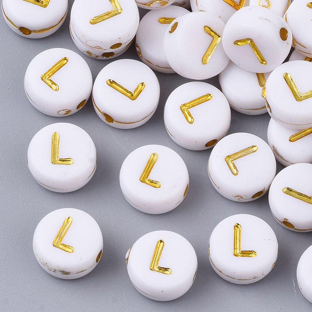 Alphabet Letter Beads (White/Gold) - L