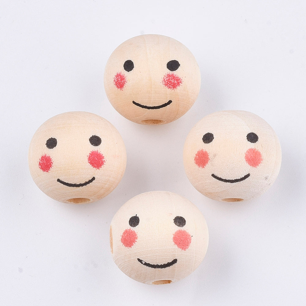 Face Painted 20mm Raw Wood Beads (5)