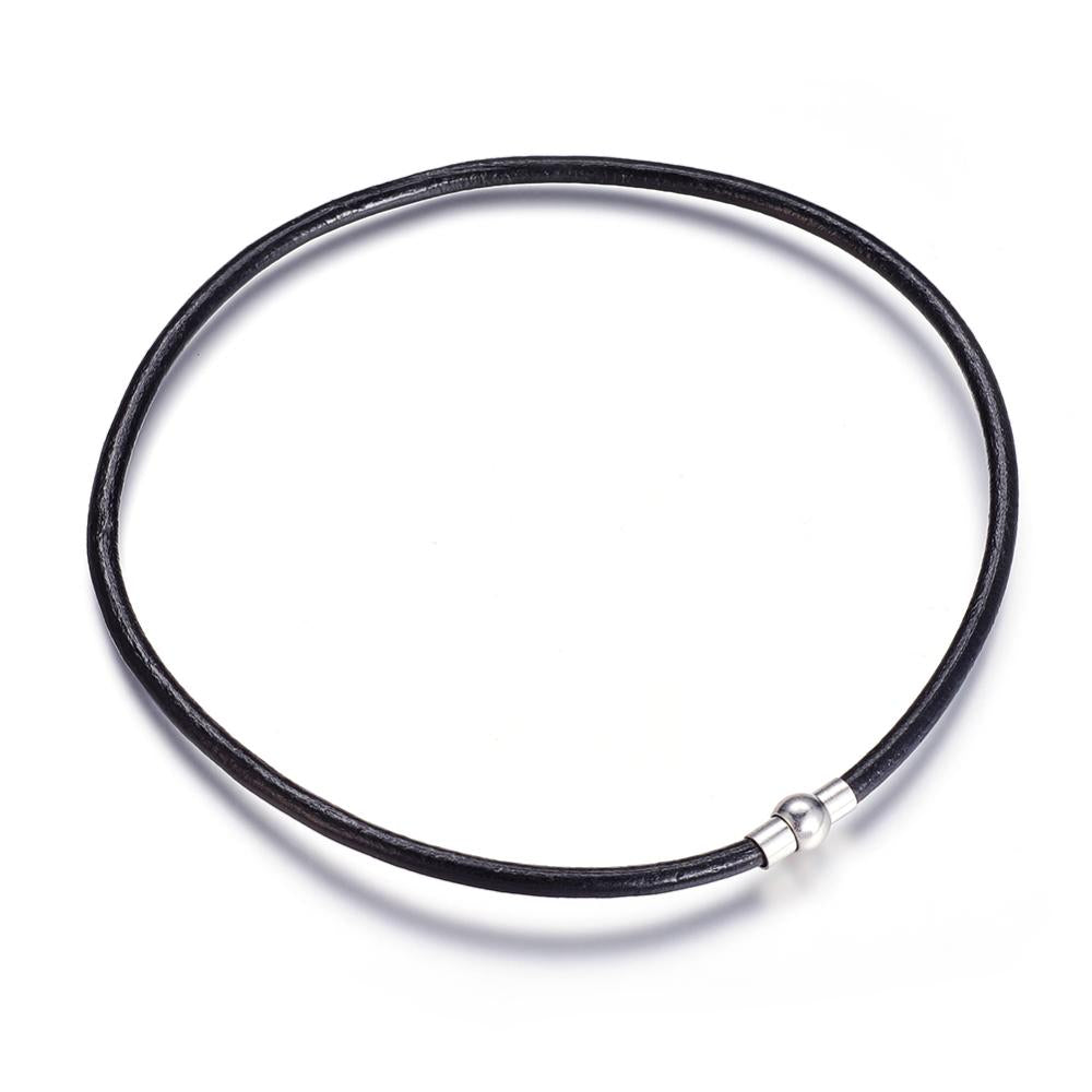5mm Leather Necklace (44cm) - Black - Magnetic Clasp