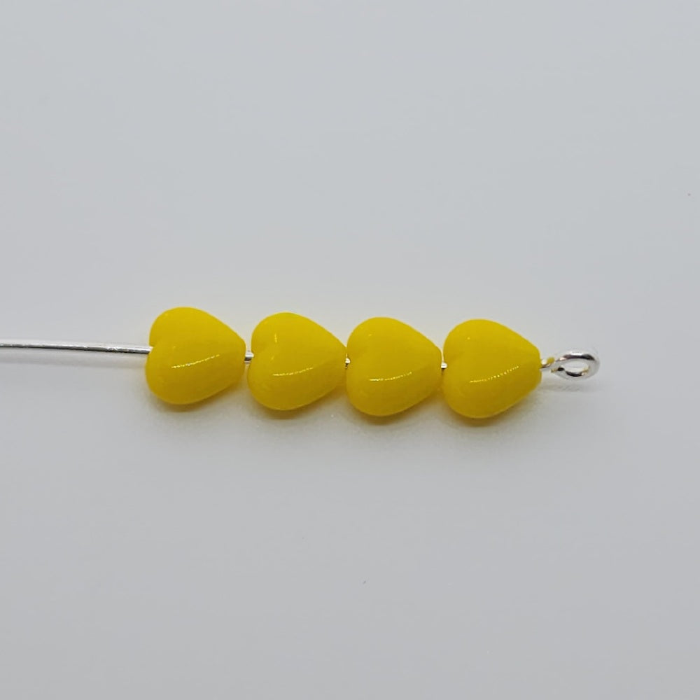 6mm Heart (25) - Yellow Opaque - Vintage Czech Glass Beads
