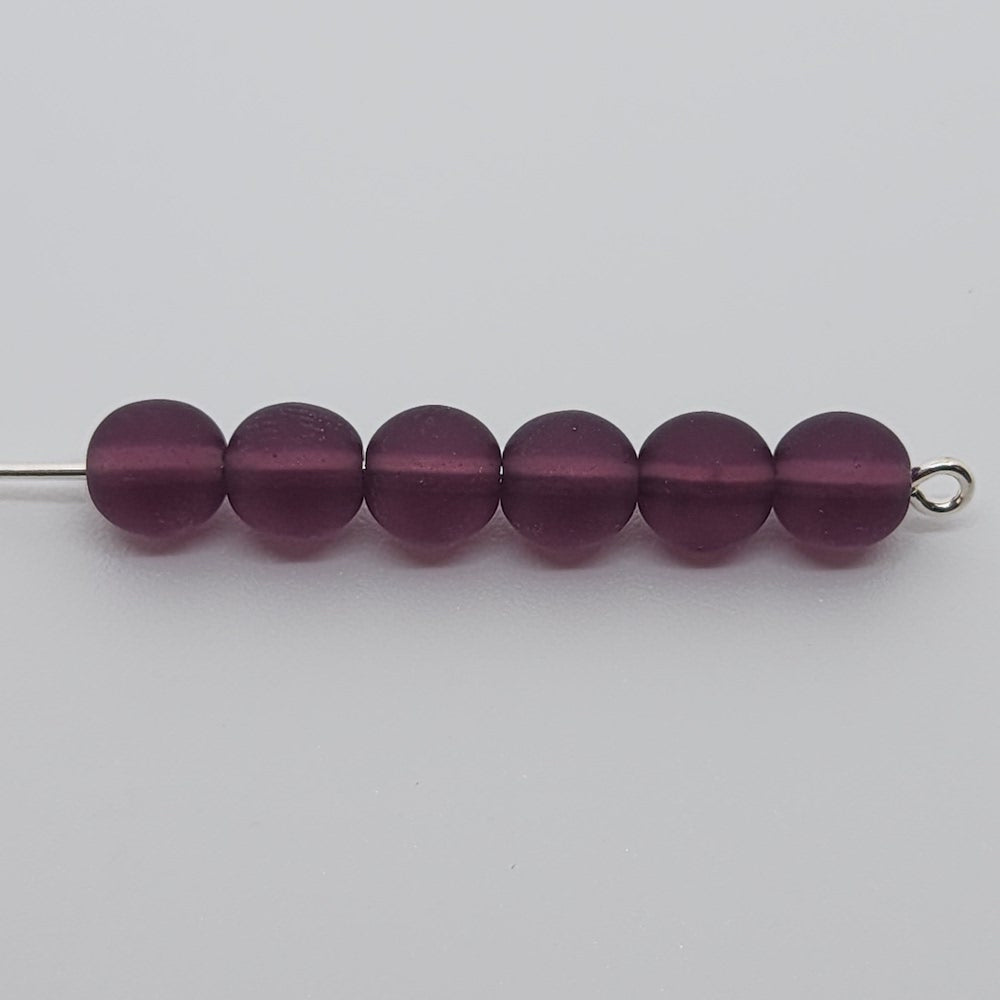 6mm Round (50) - Light Purple Frosted - Vintage Czech Glass Beads