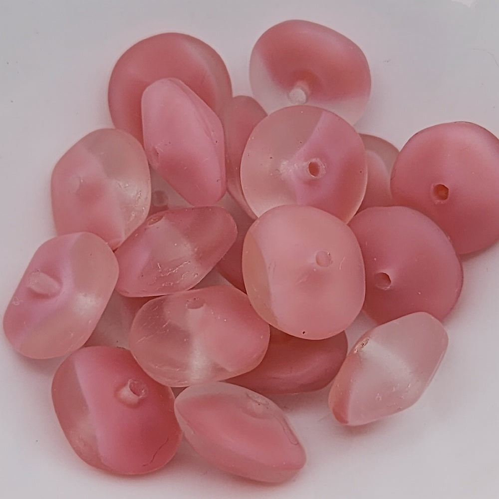 10x5mm Rondelle (25) - Frosted Pink Givre - Vintage Czech Glass Beads