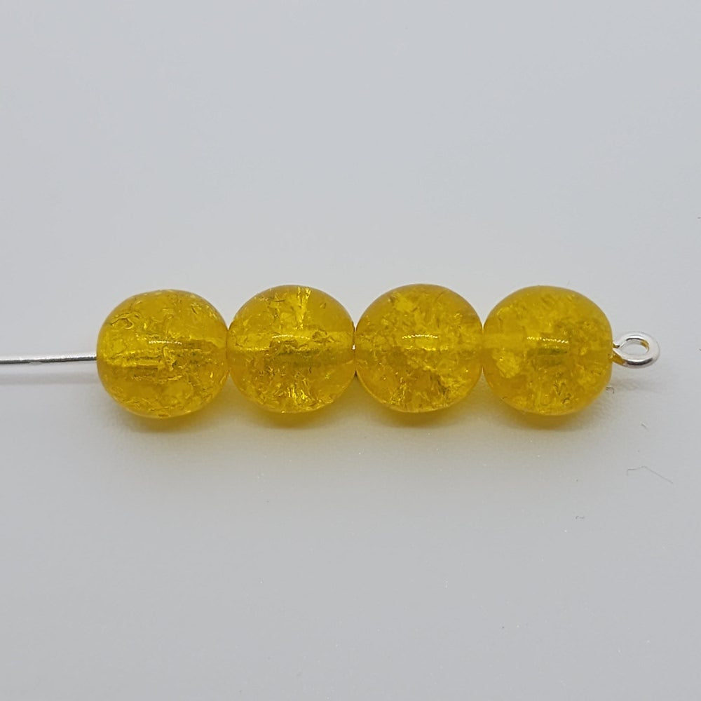 8mm Round (10) - Yellow Crackle - Vintage Czech Glass Beads