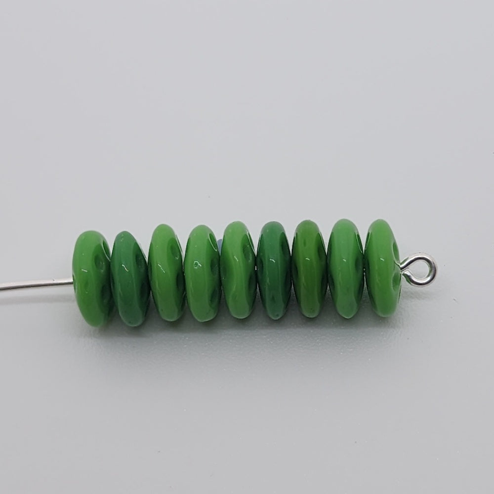 9mm Rondelle (25) - Green Opaque - Vintage Czech Glass Beads