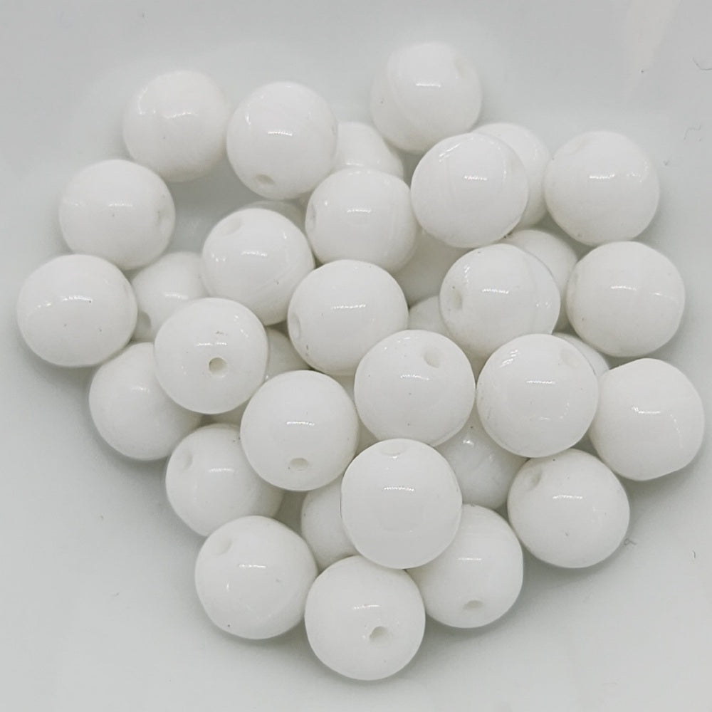 6mm Round (25) - White Opaque Lustre - Vintage Czech Glass Beads