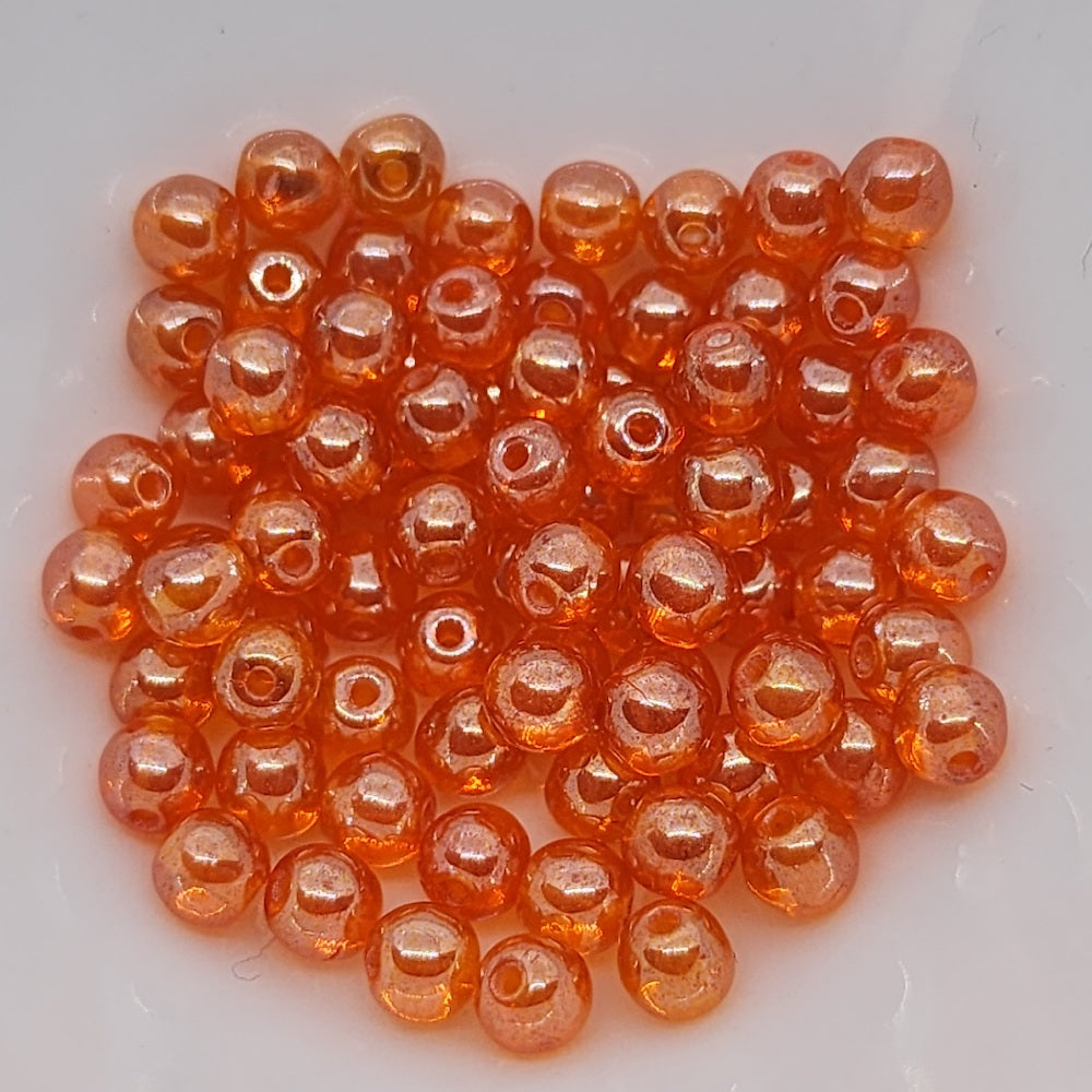 4mm Round Czech Glass Beads (100) - Orange Rainbow - Bead Shack