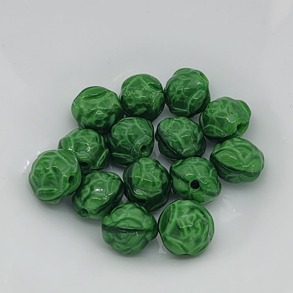 8mm Round Rose Czech Glass Beads (25) - Dark Green - Bead Shack