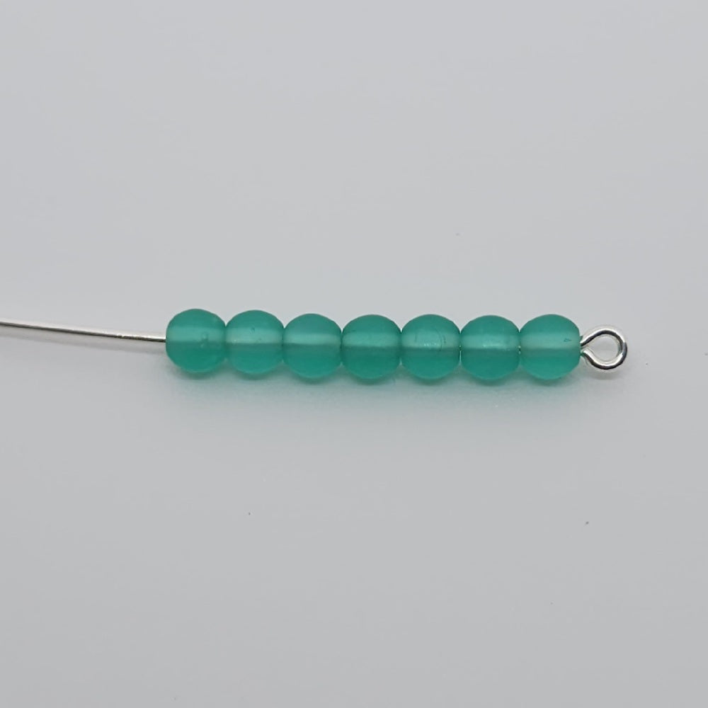 4mm Round (100) - Teal Green Frosted - Vintage Czech Glass Beads
