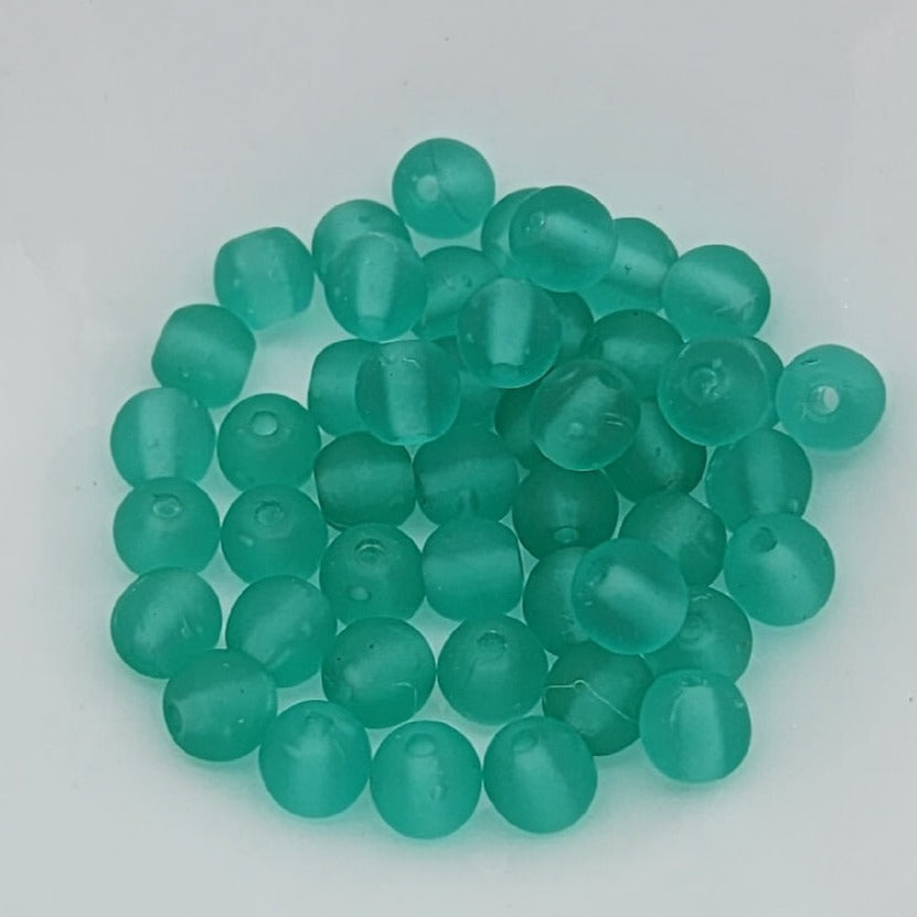 4mm Round (100) - Teal Green Frosted - Vintage Czech Glass Beads