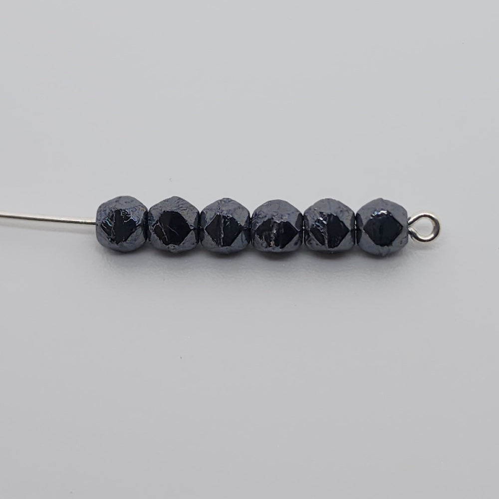 5mm Facet Round (50) - Gunmetal Lustre - Vintage Czech Glass Beads