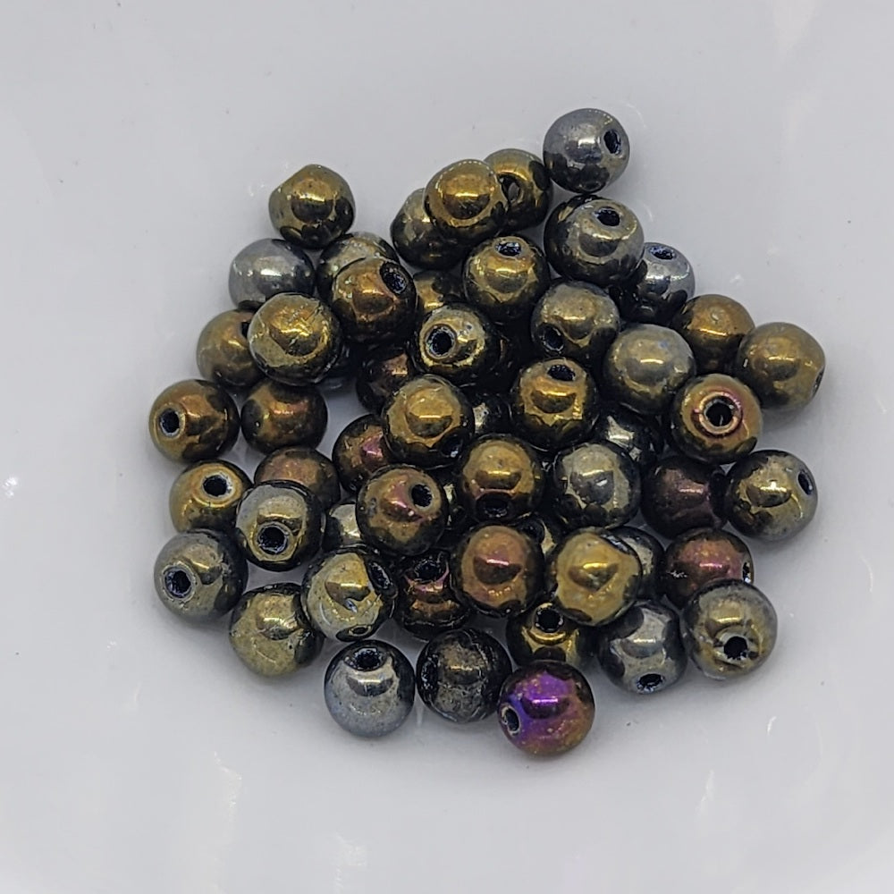 4mm Round (100) - Brown Iris - Vintage Czech Glass Beads