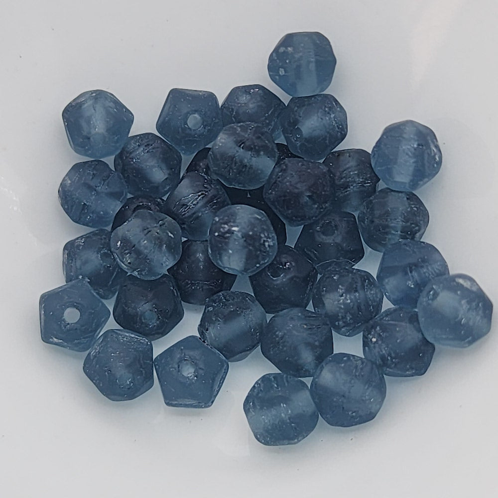 5mm Facet Round (25) - Indicolite Blue Frosted - Vintage Czech Glass Beads