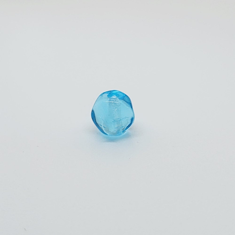 6mm Facet Round (25) - Aqua Transparent - Vintage Czech Glass Beads