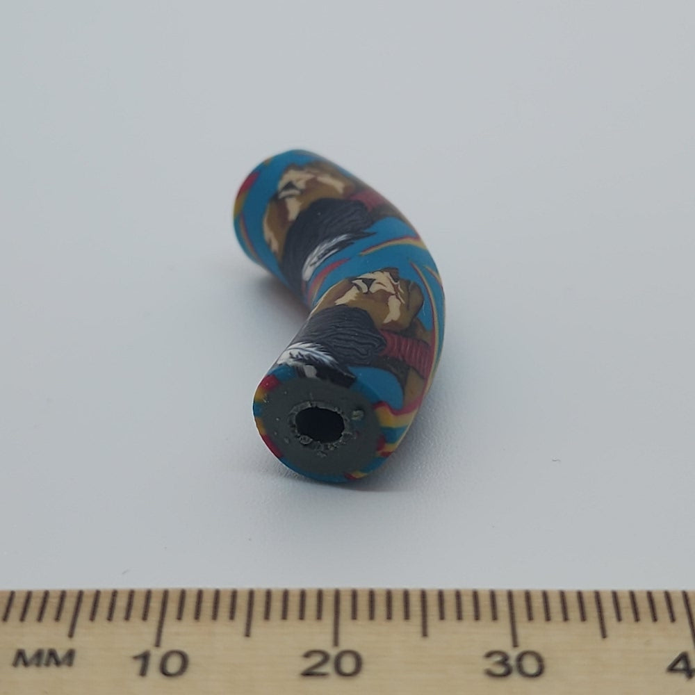 36x10mm Elbow Fimo Beads (10) - Indian Face w. Feathers