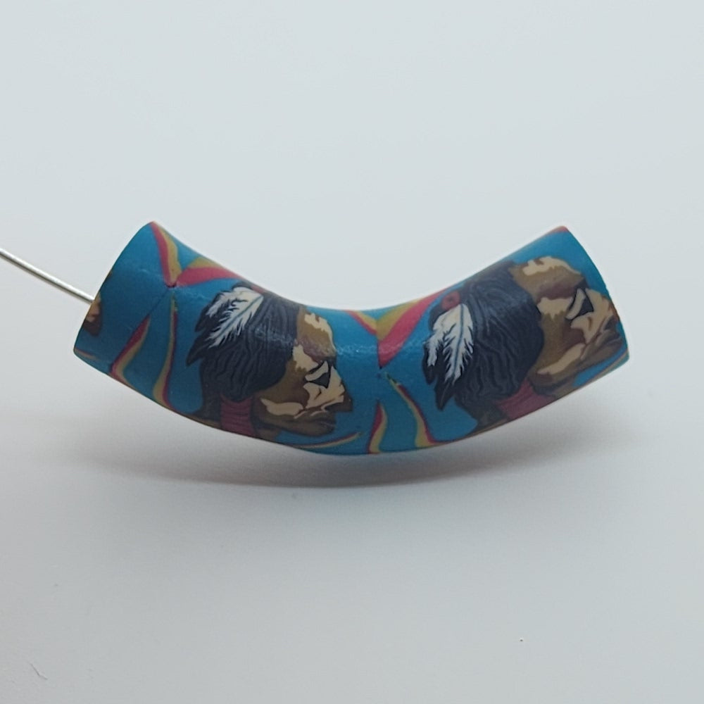 36x10mm Elbow Fimo Beads (10) - Indian Face w. Feathers