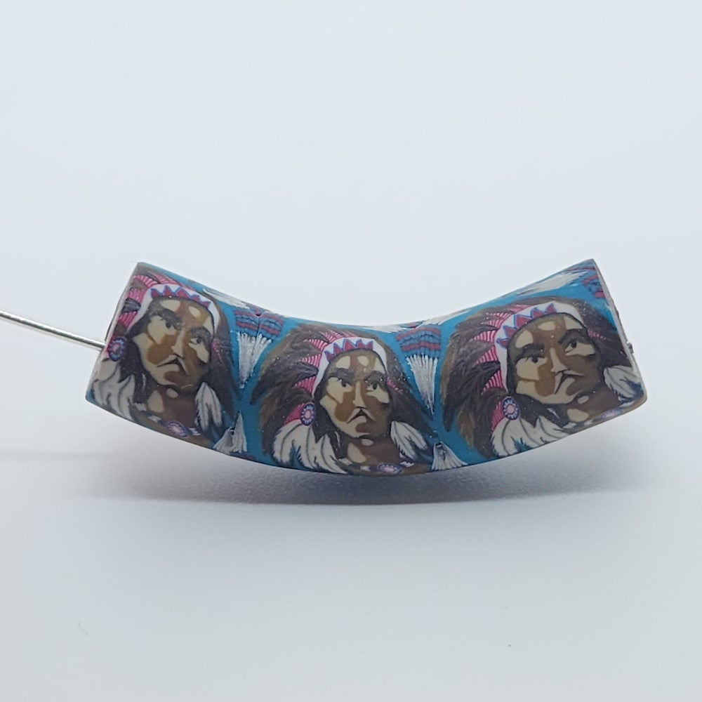 36x10mm Elbow Fimo Beads (10) - Indian Face w. Head Dress