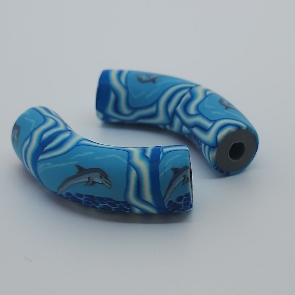 36x10mm Elbow Fimo Beads (10) - Dolphin Diving