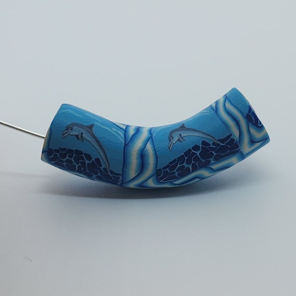 36x10mm Elbow Fimo Beads (10) - Dolphin Diving