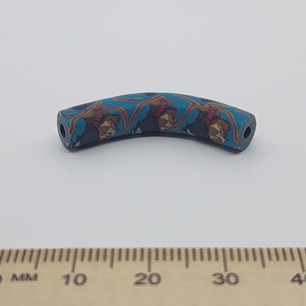 35x7mm Elbow Fimo Beads (10) - Indian Face w. Feathers