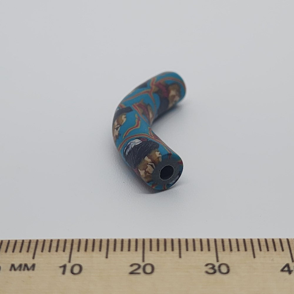 35x7mm Elbow Fimo Beads (10) - Indian Face w. Feathers