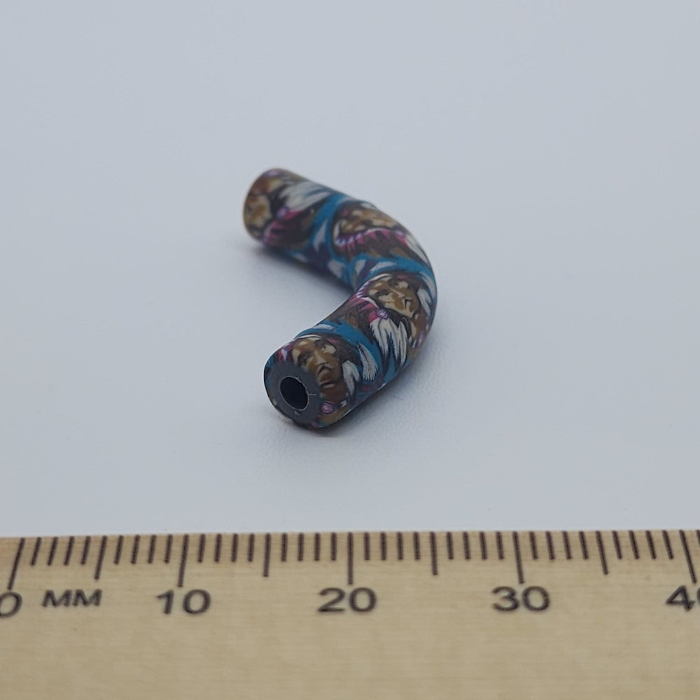 35x7mm Elbow Fimo Beads (10) - Indian Face w. Head Dress