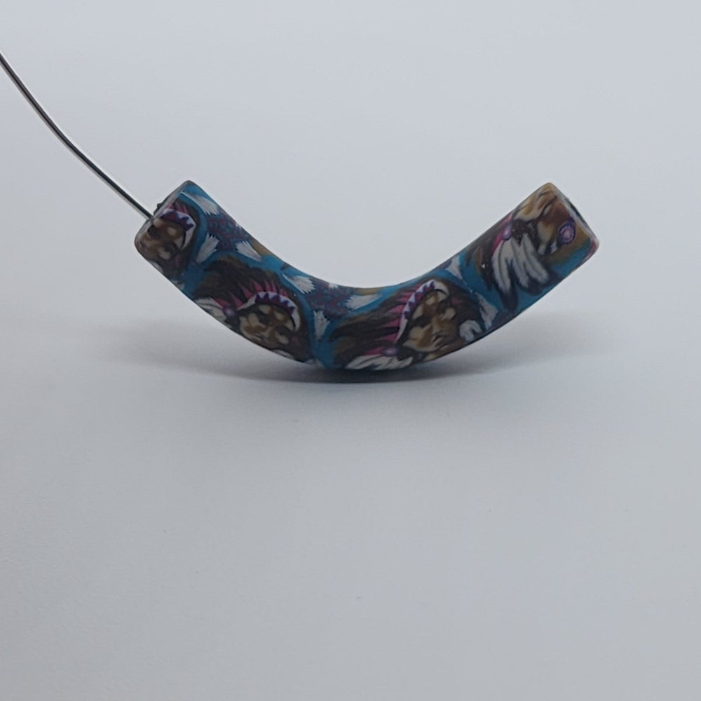 35x7mm Elbow Fimo Beads (10) - Indian Face w. Head Dress