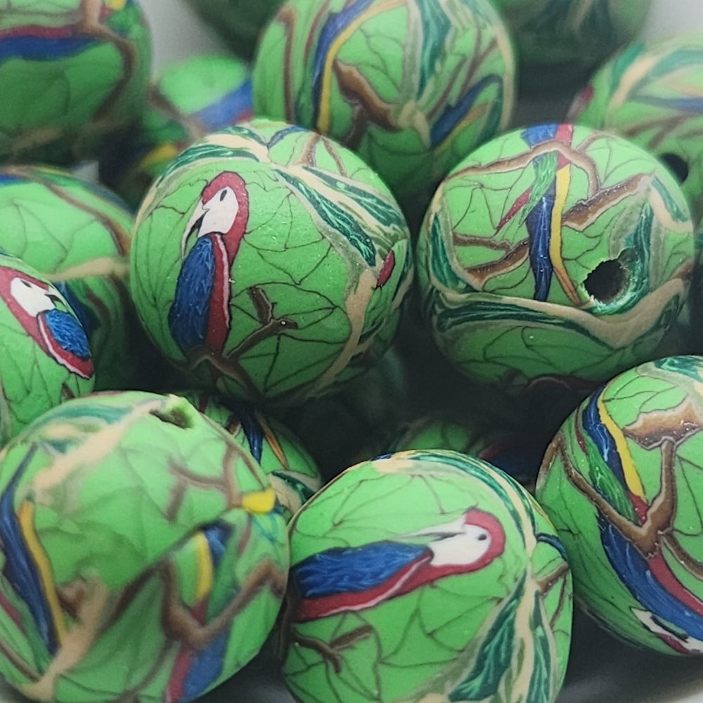 12mm Round Fimo Beads (10) - Parrot