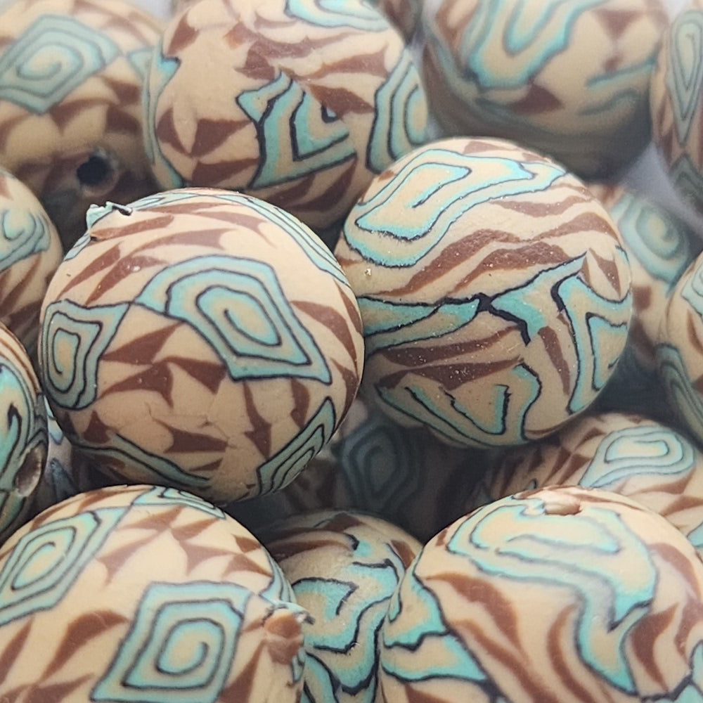 12mm Round Fimo Beads (10) - Aztec