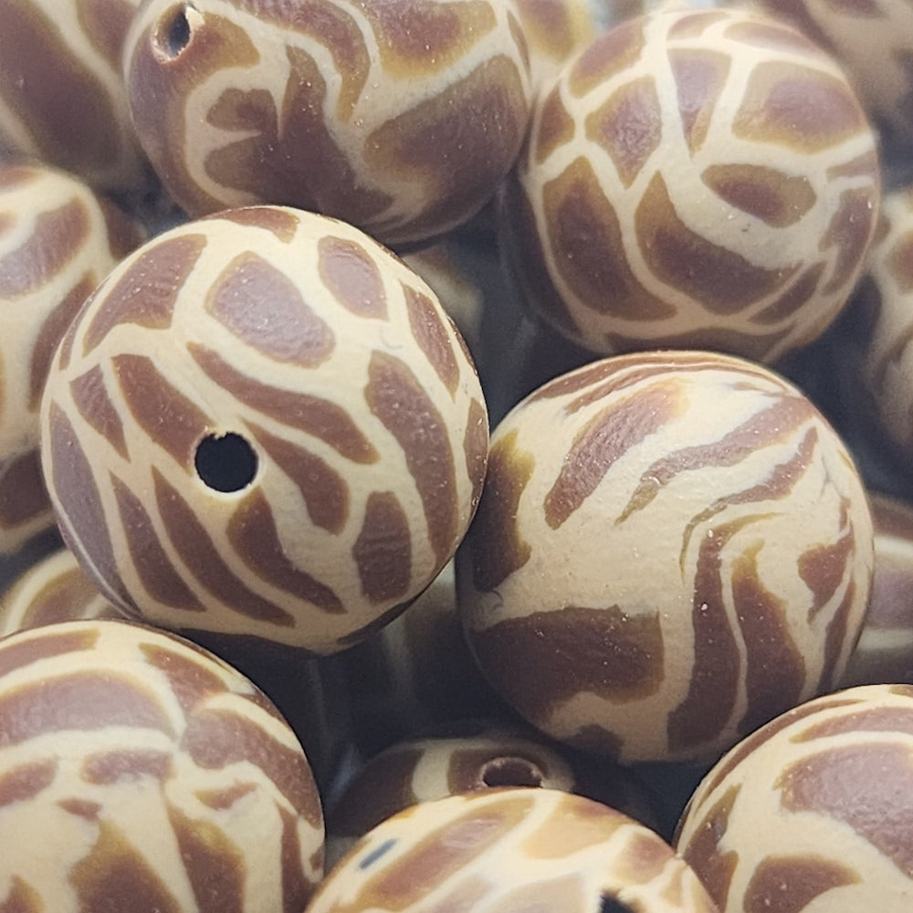 12mm Round Fimo Beads (10) - Giraffe Print