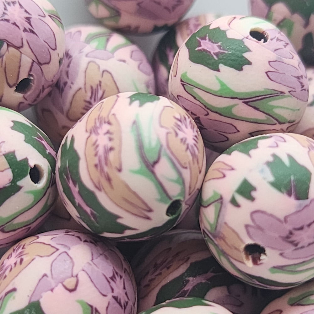 12mm Round Fimo Beads (10) - Vintage Floral