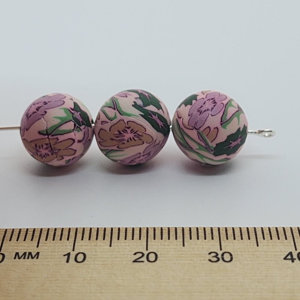 12mm Round Fimo Beads (10) - Vintage Floral